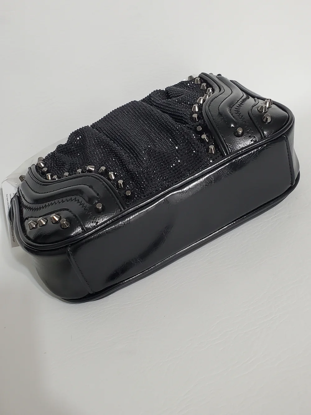 NWT Black Studded Shoulder Bag with Rhinestone Front